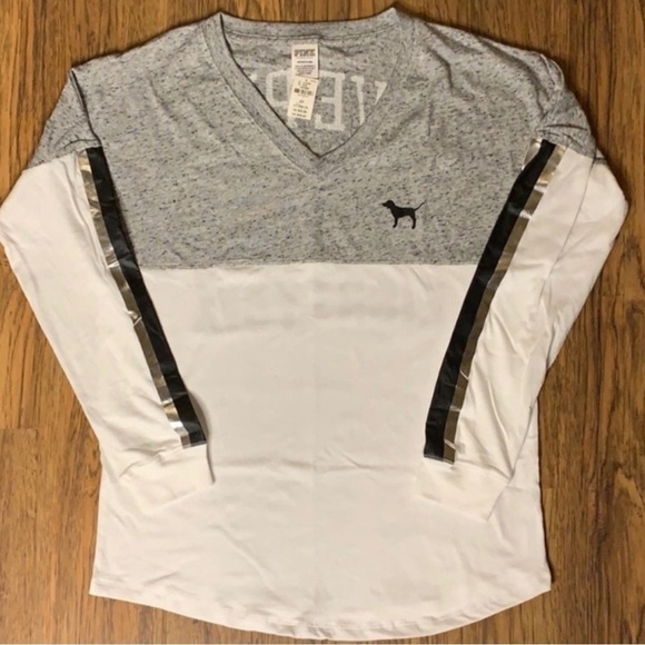 VS PINK Sequin Bling Varsity V-Neck Tee - Picture 3 of 6